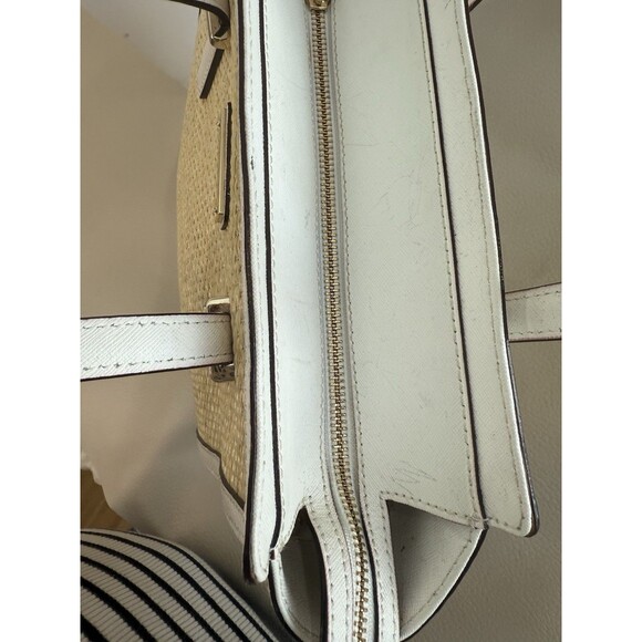 Kate Spade Cedar Street Straw Medium Tote Bag White Straps h - Picture 10 of 14